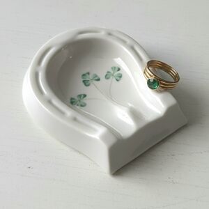 Belleek Ireland Shamrock Horseshoe Porcelain Dish